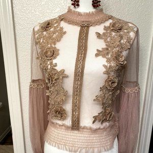 Women Floral lace blouse sheer